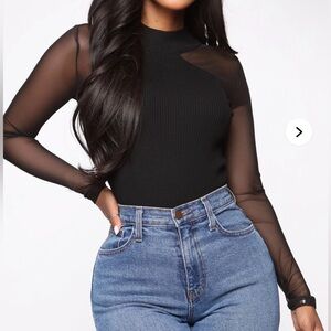 NWT Sheer Sleeve Black Mock Neck Light Knit